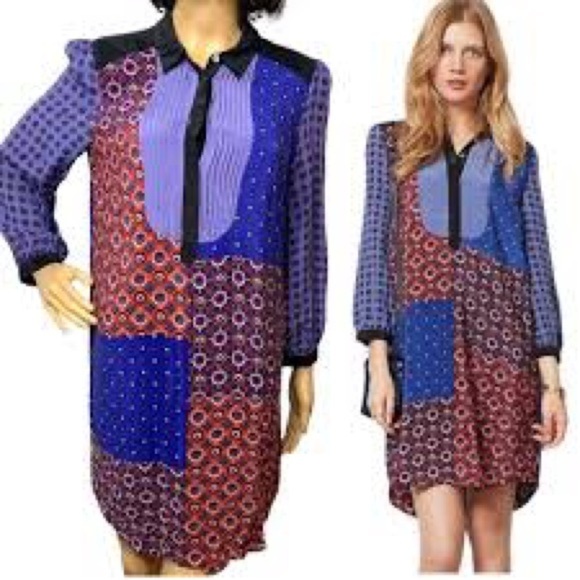 Anthropologie Dresses & Skirts - Anthropologie Moulinette Souers Shirt Dress Patchwork Silk Foulard Tunic Cottage